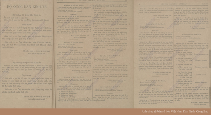 Việt Nam Dân quốc Công báo số ra ngày 6/10/1945 đăng nghị định của Bộ trưởng Bộ Quốc dân Kinh tế