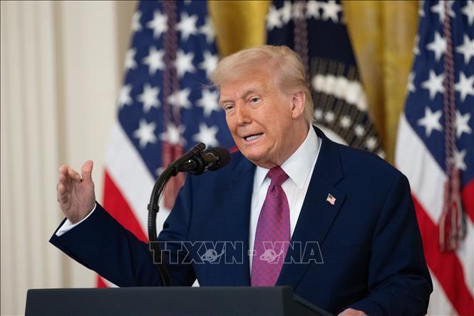Tổng thống Hoa Kỳ Donald Trump phát biểu tại Nhà Trắng. Ảnh: THX/TTXVN phát