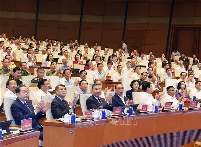 Tổng Bí thư, Chủ tịch nước Tô Lâm và các đại biểu tham dự hội nghị tại phòng họp Diên Hồng, Nhà Quốc hội, Hà Nội. Ảnh: Thống Nhất/TTXVN