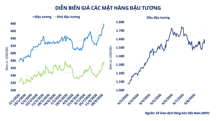 Diễn biến giá các mặt hàng đậu tương.
