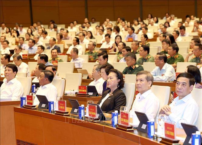 Các đồng chí Lãnh đạo, nguyên Lãnh đạo Đảng, Nhà nước dự hội nghị tại phòng họp Diên Hồng, Nhà Quốc hội, Hà Nội. Ảnh: Phương Hoa/TTXVN