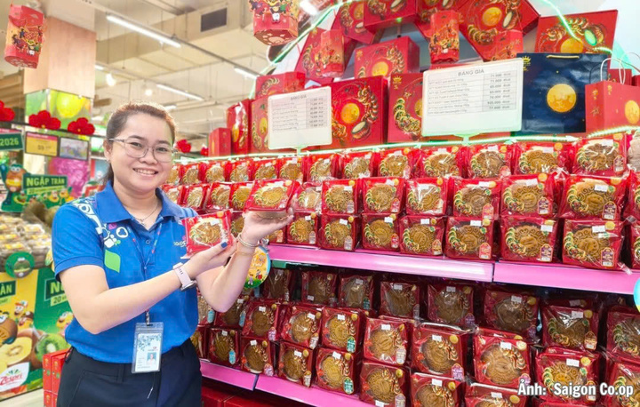 Đa dạnh nhãn hiệu bánh trung thu được trưng bày tại tại hệ thống siêu thị của Saigon Co.op.