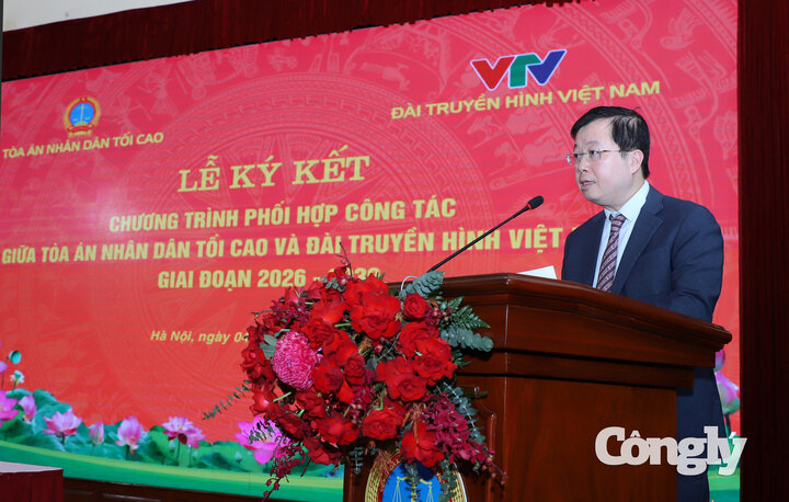Tổng Giám đốc VTV Nguyễn Thanh Lâm phát biểu tại lễ ký kết.
