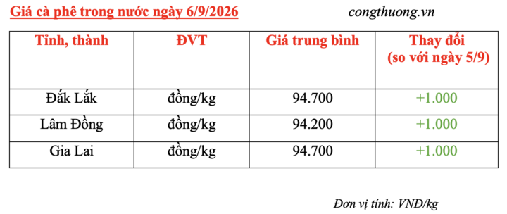 Giá cà phê hôm nay 6/9/2026: Bật tăng mạnh 1.000 đồng/kg - 2