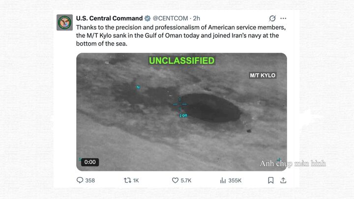 Bộ Tư lệnh Trung ương Mỹ (CENTCOM) đăng tải trên nền tảng X.