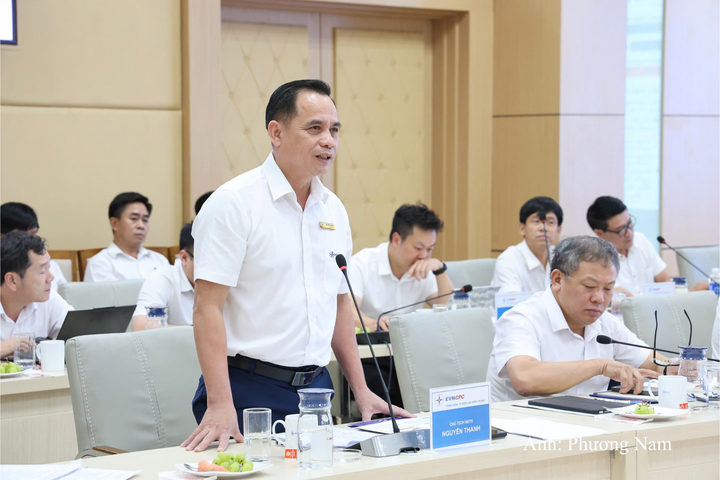 Ông Nguyễn Thanh, Bí thư Đảng ủy, Chủ tịch HĐTV EVNCPC báo cáo tại buổi làm việc