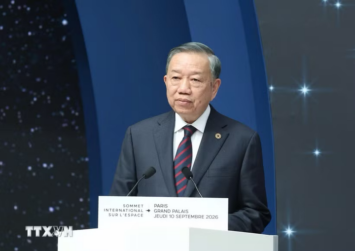 Tổng Bí thư, Chủ tịch nước Tô Lâm phát biểu tại Phiên chính thức Hội nghị Thượng đỉnh Không gian vũ trụ. Ảnh: Thống Nhất/TTXVN
