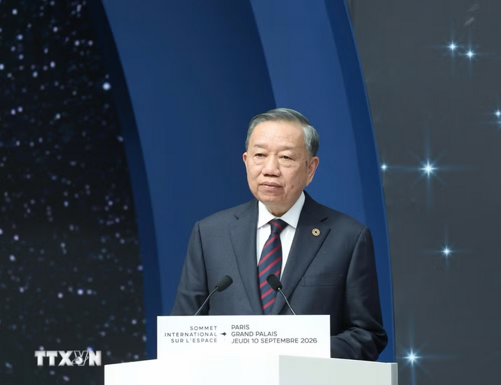 Tổng Bí thư, Chủ tịch nước Tô Lâm phát biểu tại Phiên chính thức Hội nghị Thượng đỉnh Không gian vũ trụ. Ảnh: Thống Nhất/TTXVN