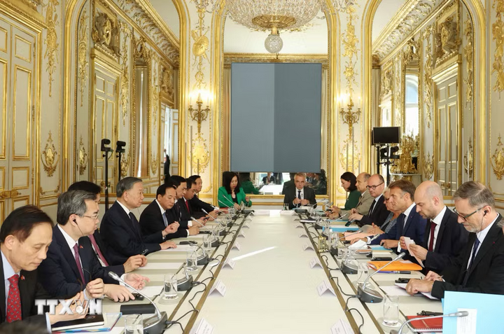 Tổng Bí thư, Chủ tịch nước Tô Lâm và Tổng thống Pháp Emmanuel Macron hội đàm. Ảnh: Thống Nhất/TTXVN