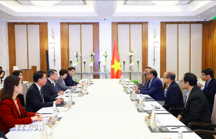 Thủ tướng Lê Minh Hưng tiếp ông Grandhi Mallikarjuna Rao, Chủ tịch Tập đoàn GMR của Ấn Độ. Ảnh: (Dương Giang/TTXVN)