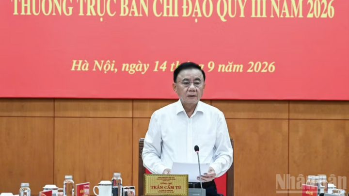 Thường trực Ban Bí thư Trần Cẩm Tú, Trưởng Ban Chỉ đạo 35 Trung ương phát biểu chỉ đạo tại cuộc họp. Ảnh: Duy Linh