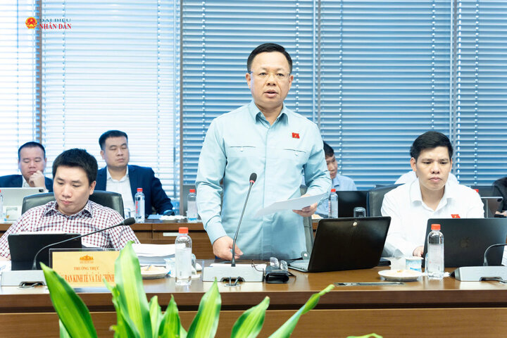 Ông Trần Thanh Hà - Phó Trưởng đoàn chuyên trách Đoàn đại biểu Quốc hội TP. Hà Nội phát biểu ý kiến tại phiên họp. Ảnh: Hồ Long