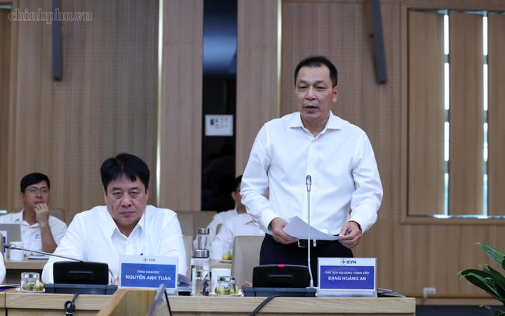 Chủ tịch Hội đồng thành viên EVN Đặng Hoàng An báo cáo - Ảnh: chinhphu.vn/Phương Nguyên