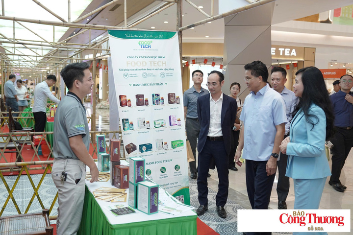 Lãnh đạo Cục thương mại điện tử, lãnh đạo UBND tỉnh Hưng Yên, ông Đỗ Hữu Hưng, Phó Chủ tịch VECOM đi thăm quan các gian hàng trưng bày
