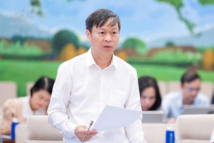 Thứ trưởng Bộ Khoa học và Công nghệ Hoàng Minh trình bày tóm tắt về dự án Luật. Ảnh: Vũ Hiếu