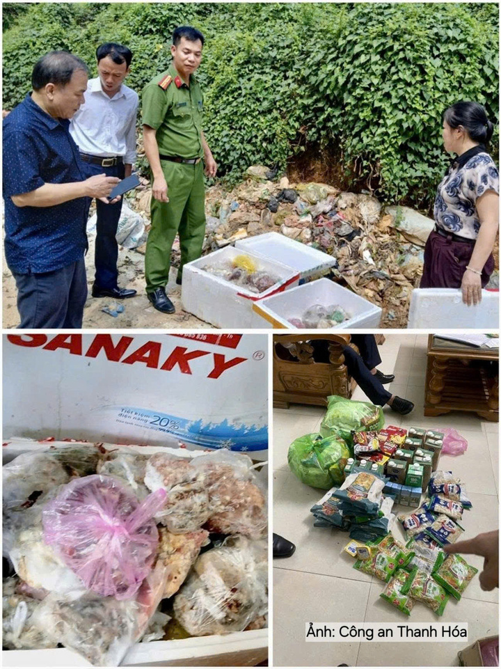 Công an xã Sao Vàng phối hợp với các lực lượng chức năng thu giữ và tiêu hủy số thực phẩm ôi thiu và hàng hoá không rõ nguồn gốc xuất xứ, hết hạn sử dụng.