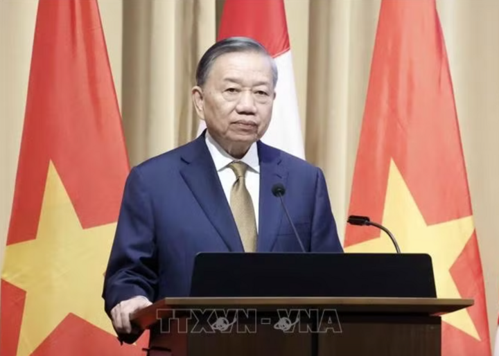 Tổng Bí thư, Chủ tịch nước Tô Lâm phát biểu chính sách "Quan hệ đối tác chiến lược Việt Nam - Canada trong bối cảnh thế giới đầy biến động”. Ảnh: Thống Nhất/TTXVN