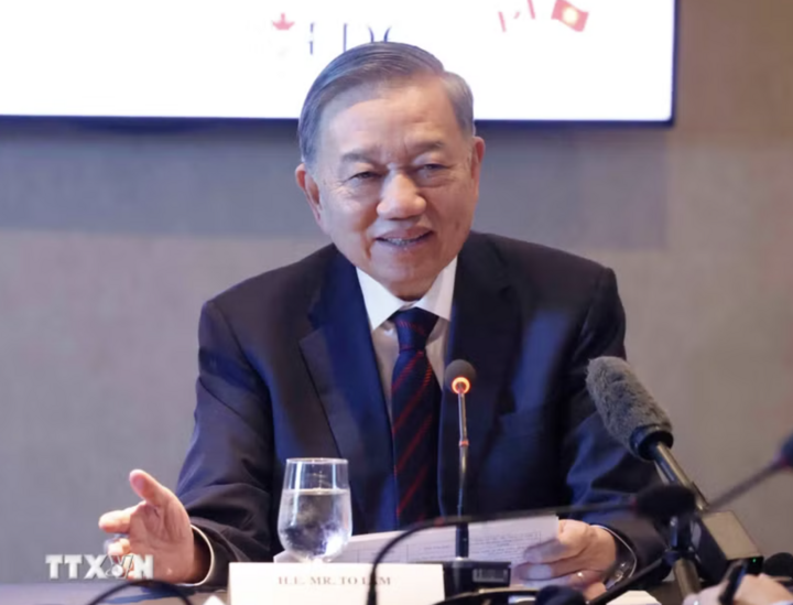 Tổng Bí thư, Chủ tịch nước Tô Lâm phát biểu tại Tọa đàm cấp cao doanh nghiệp Việt Nam-Canada. (Ảnh: Thống Nhất/TTXVN)