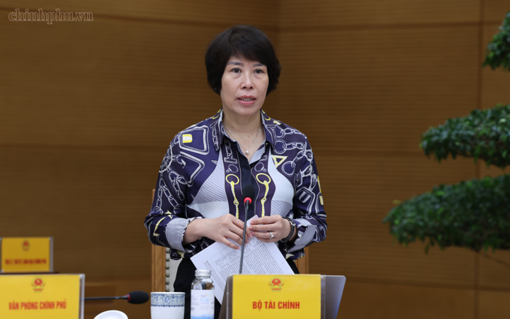 Thứ trưởng Bộ Tài chính Nguyễn Thị Bích Ngọc báo cáo. Ảnh: chinhphu.vn/Phương Nguyên