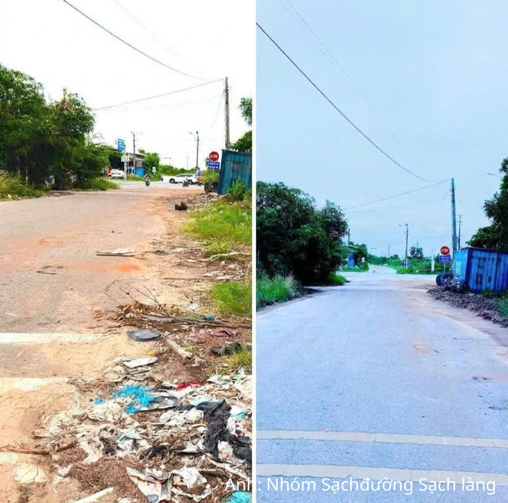 Những con đường trước và sau khi dọn rác của nhóm Sạch đường Sạch làng