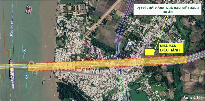 Vị trí khởi công thuộc Dự án thành phần 2 - Dự án đầu tư xây dựng cầu Cát Lái nhìn từ hình ảnh vệ tinh.