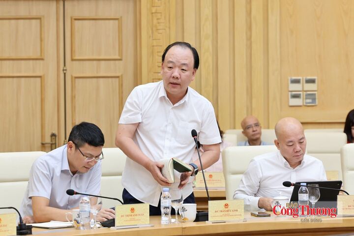 Cục trưởng Cục Quản lý và Phát triển thị trường trong nước Trần Hữu Linh phát biểu tại hội nghị.