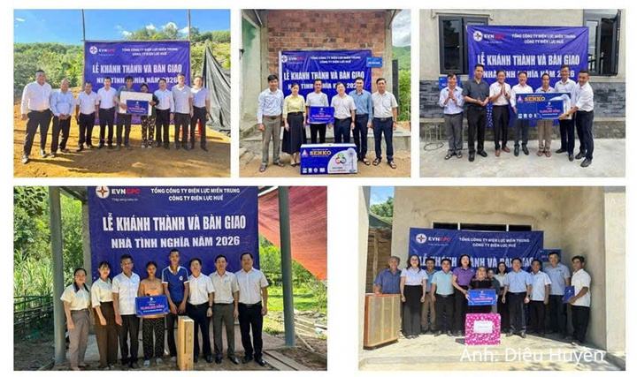 Công ty Điện lực Huế bàn giao 5 căn nhà tình nghĩa và quà tặng mỗi gia đình 1 chiếc quạt máy hoặc 1 bếp ga mừng ngày đón nhà mới