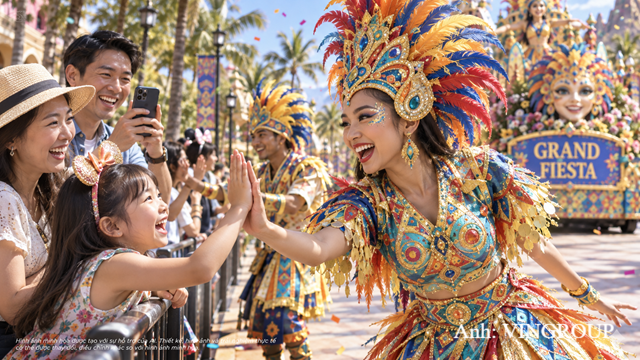 Du khách hòa mình vào không khí Carnival rực rỡ sắc màu tại phân khu Lễ hội Nam Mỹ