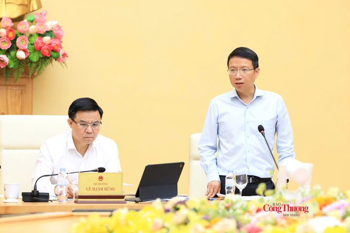 Vụ trưởng Vụ Phát triển thị trường nước ngoài và Thương mại đa biên Lê Triệu Dũng báo cáo tại buổi làm việc.