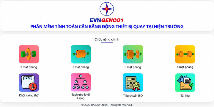 Giao diện chính của Phần mềm tính toán cân bằng động thiết bị quay tại hiện trường.