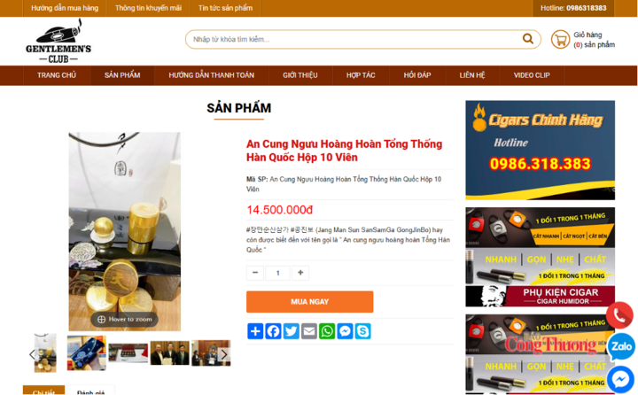 Phukienxigacuba.com rao bán hộp An cung 10 viên với giá 14.500.000 đồng.