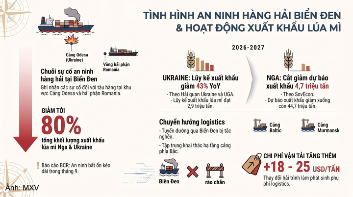 Tình hình an ninh hàng hải Biển Đen và hoạt động xuất khẩu lúa mì.