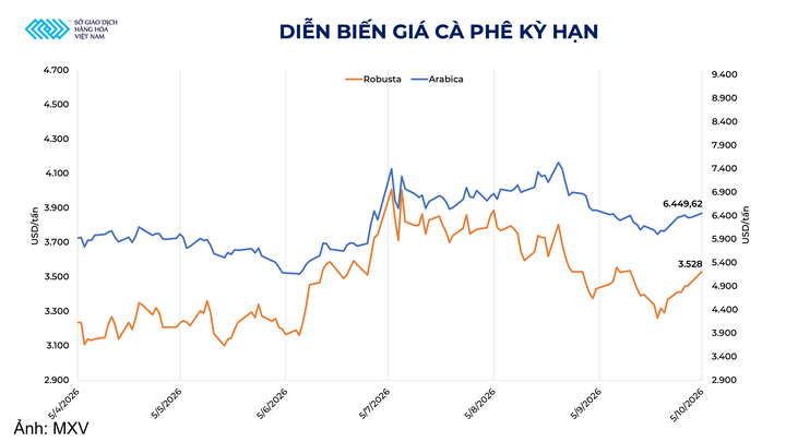 Diễn biến giá cà phê kỳ hạn.