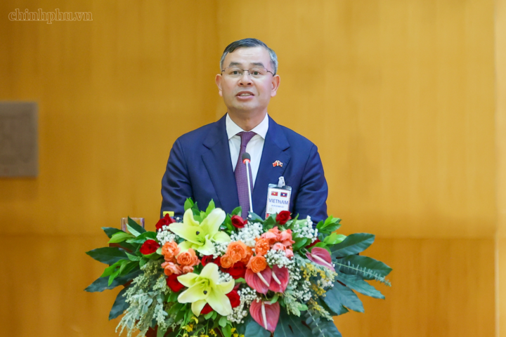 Bộ trưởng Bộ Tài chính Ngô Văn Tuấn phát biểu tại Hội nghị. Ảnh: chinhphu.vn/Nhật Bắc