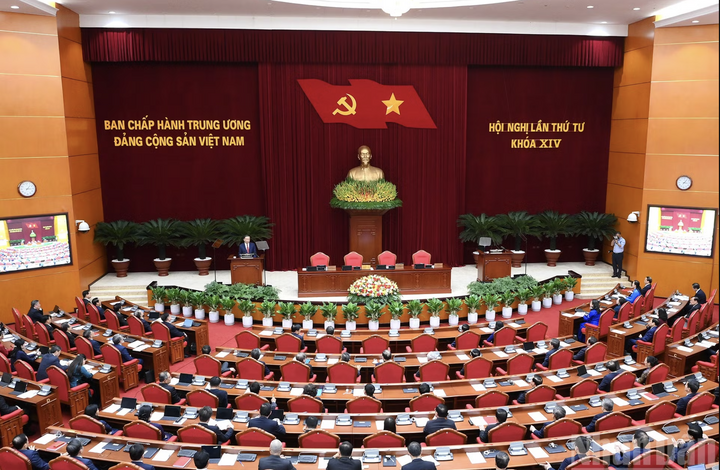 Quang cảnh phiên bế mạc Hội nghị lần thứ tư Ban Chấp hành Trung ương Đảng Cộng sản Việt Nam khóa XIV. Ảnh: Nguyễn Đăng Khoa