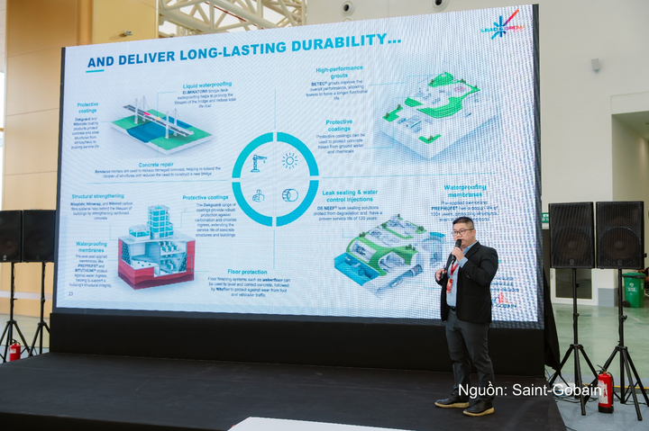 Đại diện Saint-Gobain chia sẻ thông tin giải pháp hạ tầng tại sự kiện.