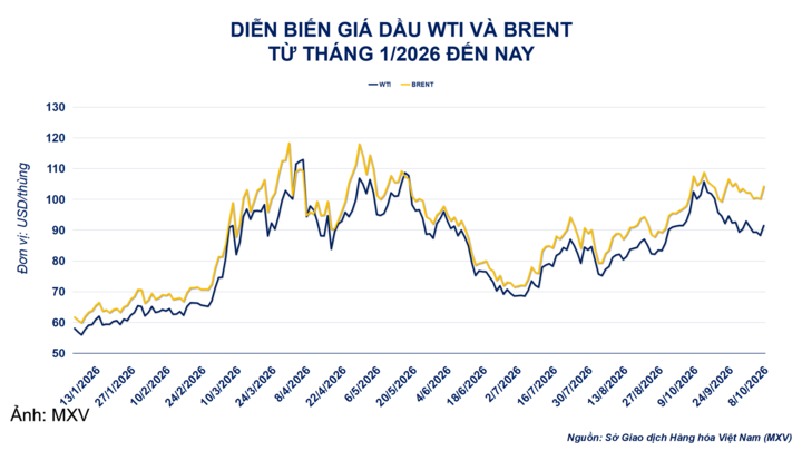 Diễn biến giá dầu thô.