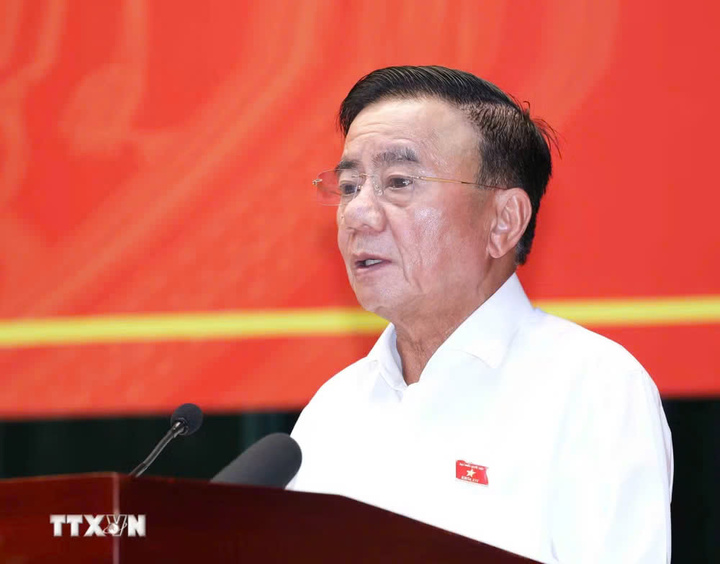 Đồng chí Trần Cẩm Tú, Ủy viên Bộ Chính trị, Thường trực Ban Bí thư phát biểu tại hội nghị. (Ảnh: Phương Hoa/TTXVN)