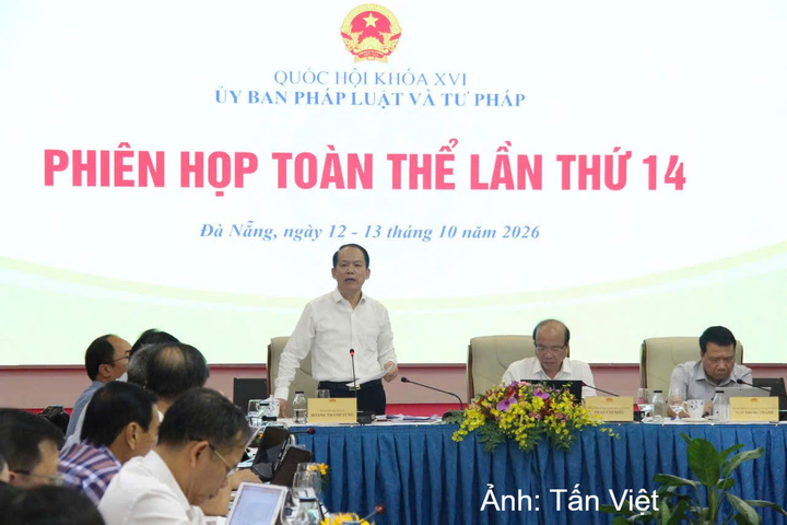 Bộ trưởng Bộ Tư pháp Hoàng Thanh Tùng phát biểu tại phiên họp.