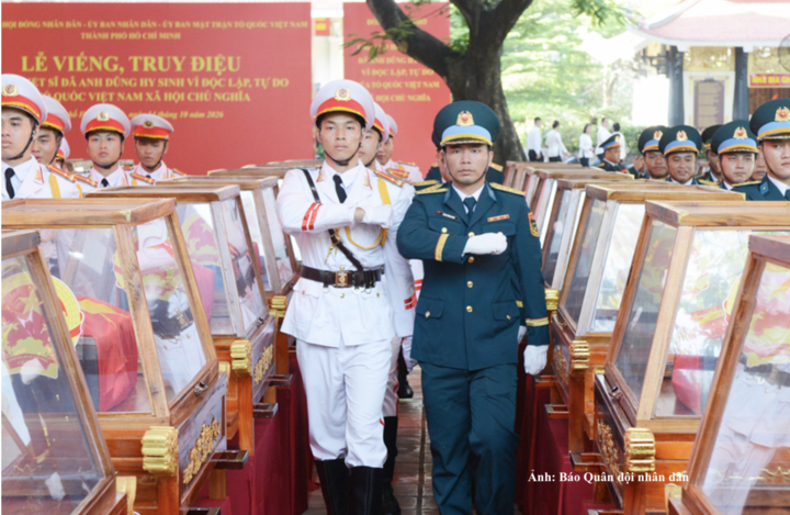 Buổi tổng duyệt lễ viếng, truy điệu và an táng hài cốt liệt sĩ được tìm kiếm, quy tập tại Công viên Lê Thị Riêng.