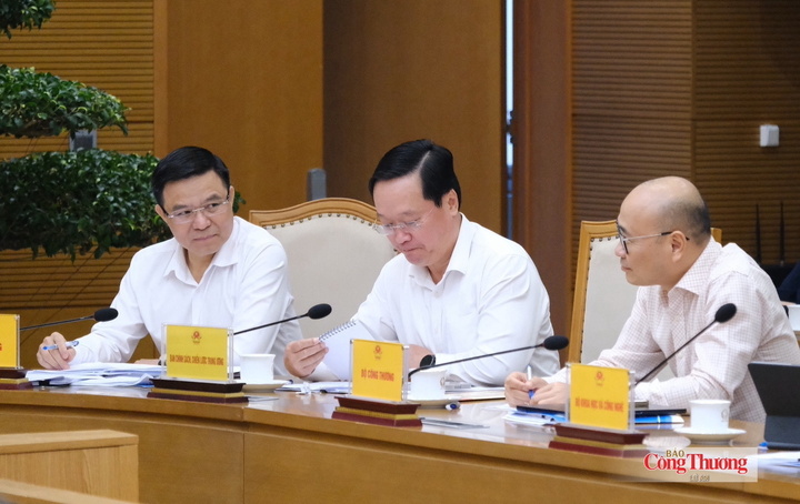 Đồng chí Lê Mạnh Hùng, Ủy viên Trung ương Đảng, Bộ trưởng Bộ Công Thương, Phó Trưởng ban Thường trực Ban Công tác liên ngành (bên trái ngoài cùng) dự cuộc họp.