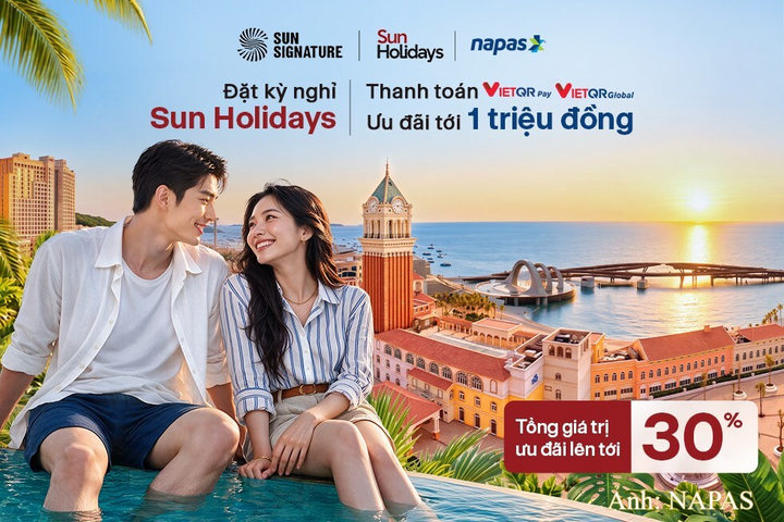 NAPAS - Sun Holidays tặng ngay 1 triệu đồng khi thanh toán qua VietQRPay hoặc VietQRGlobal cho kỳ nghỉ cuối năm.
