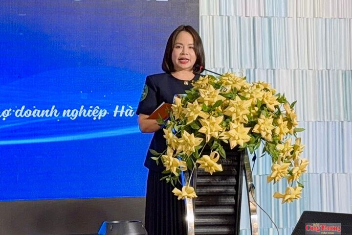 Bà Lê Thị Hiền – Phó Giám đốc Trung tâm Xúc tiến đầu tư và hỗ trợ doanh nghiệp Hà Nội, thuộc Sở Tài chính TP. Hà Nội, phát biểu tại hội thảo.
