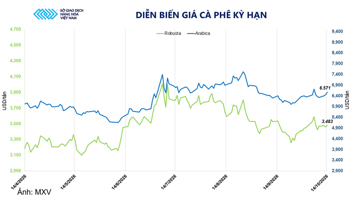 Diễn biến giá cà phê kỳ hạn.