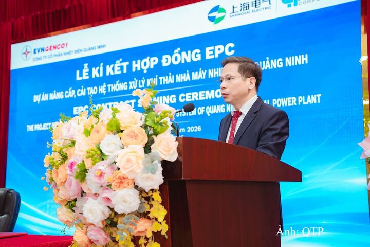 Ông Nguyễn Tuấn Anh - Chủ tịch Hội đồng quản trị Công ty Cổ phần Nhiệt điện Quảng Ninh phát biểu tại Lễ ký kết