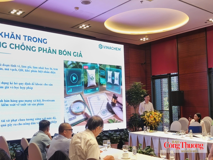 Ông Nguyễn Văn Luyện, Phó Tổng giám đốc Tập đoàn Hóa chất Việt Nam trình bày tham luận tại Hội thảo về nhận diện, ngăn chặn và xử lý phân bón giả do Hiệp hội Phân bón Việt Nam tổ chức vào ngày 16/10.