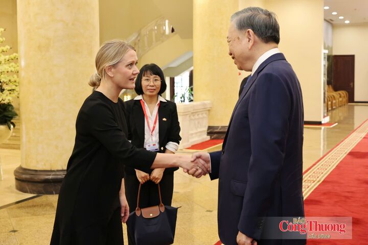 Tổng Bí thư, Chủ tịch nước Tô Lâm và bà Astrid Bergmål, Quốc vụ khanh Bộ Ngoại giao Na Uy bên lề lễ ký kết.