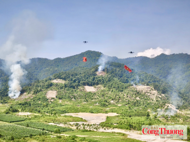 Trận địa bắn đạn thật tại bản Chiềng Đông, xã Thanh Yên, lần đầu tiên Điện Biên sử dụng UAV trong diễn tập KVPT tỉnh.