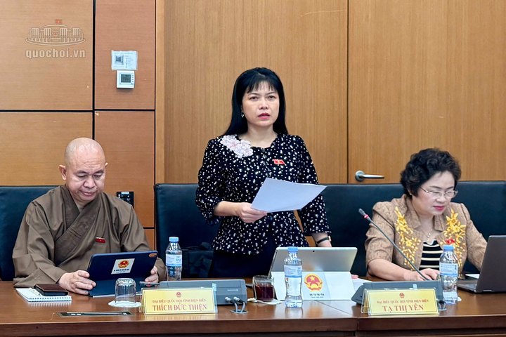 Đại biểu Tạ Thị Yên, Đoàn đại biểu Quốc hội tỉnh Điện Biên phát biểu.
