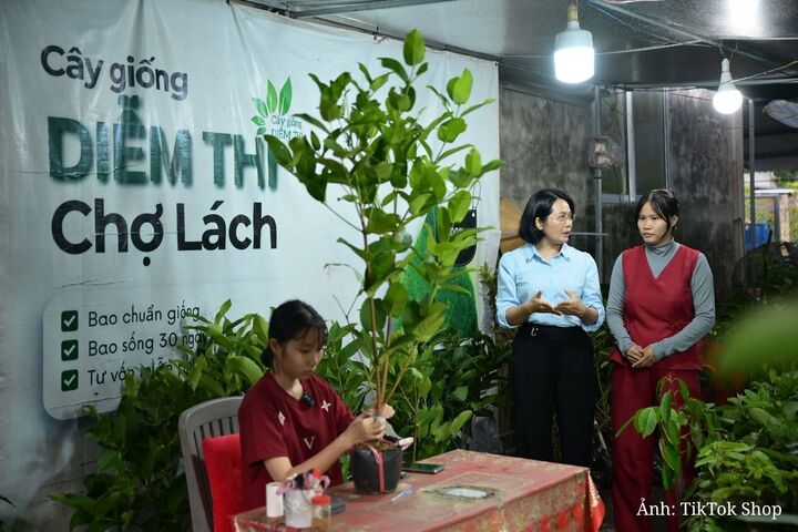 Chị Lê Thị Hoàng Oanh, Bí thư Đảng uỷ - Chủ tịch HĐND xã Chợ Lách (Vĩnh Long) (áo xanh).
